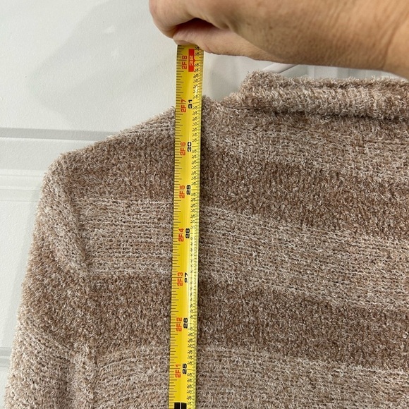 Barefoot Dreams Bamboo Chic Lite Tan Stripe Waterfall Open Cardigan Sweater Sz M - Picture 6 of 8